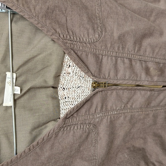 DEMOCRACY EUC Army Green jacket w Beige crochet back panel SZ. 2X - Picture 4 of 11